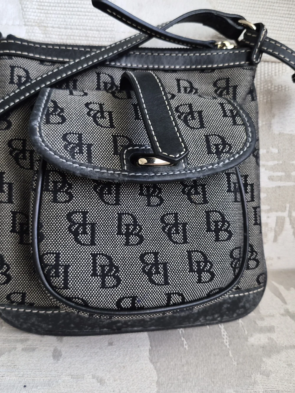 Dooney & Bourke Black and Gray Monogram Messenger Bag
